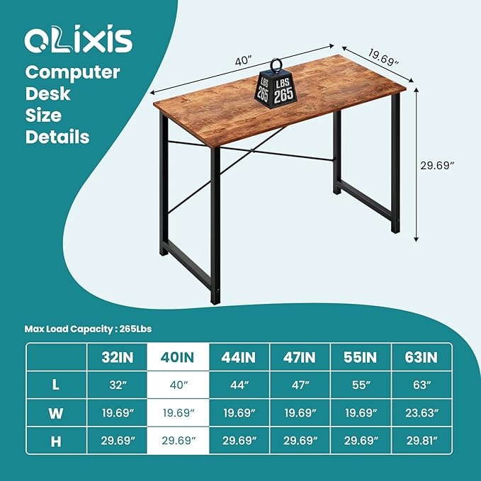 OLIXIS 40 Inch Computer Home Office Desk for Small Spaces, Writing Work Study Student Bedroom Table with Metal Frame, Sturdy Durable Design with Easy Assembly, Modern Rust