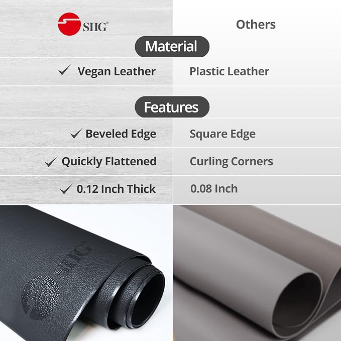 SIIG Extra-Large Vegan Leather Desk Mat, 36 x 22, CE-PD0412-S1 | Protect a 36 x 22" desktop with a smooth vegan-leather surface for a laptop, keyboard and mouse.