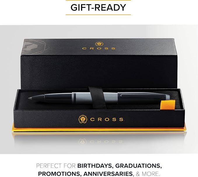 Cross Calais Refillable Rollerball Pen Presented in a Luxury Gift Box - Medium Point, Black Ink, Matte Gray & Black