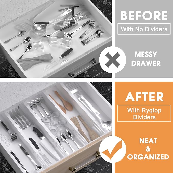 Bamboo Drawer Dividers, Adjustable Drawer Organizers, Fits 17.6–21" Drawers | 2.5" High, 4 Pack Expandable Drawer Separators for Kitchen, Nursery, Dressers & Office Storage, White