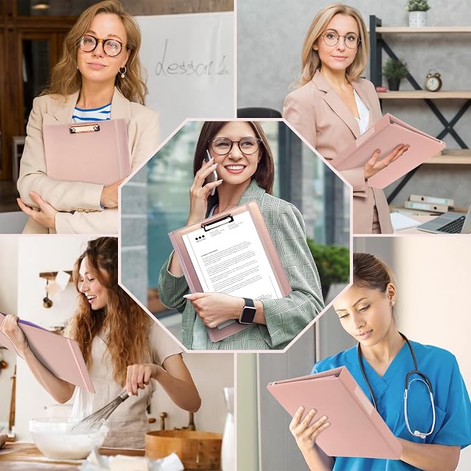 Leather Binder Portfolio with Clipboard 1 Inch, 13" × 11" PU Clipboard Binder with Notepad, 5 Dividers with Pockets, Removable Folder,Labels,Great for School Office(Fit Letter Sized Paper)