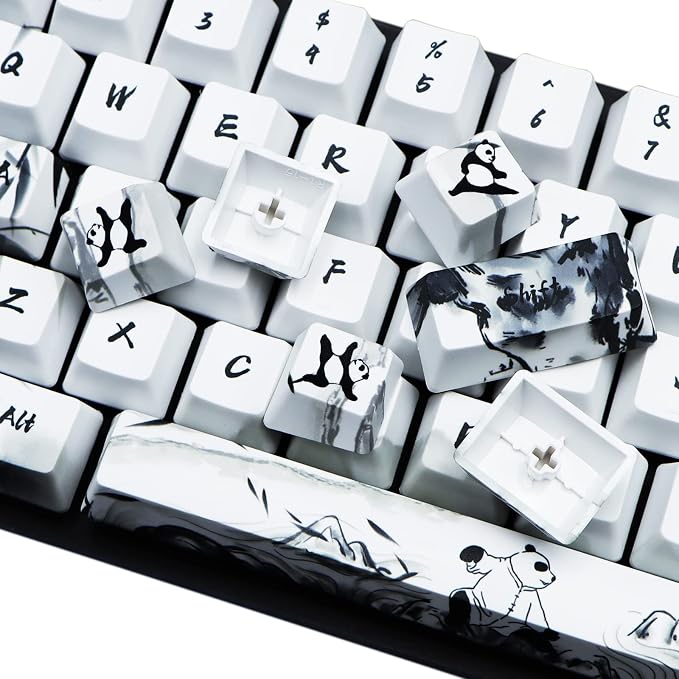 MOLGRIA Keycaps 68 Set Ink Panda for 68 Keys Keyboard, Custom PBT OEM Profile Key Caps with Keycap Puller for Cherry MX Khail Switches Gaming Keyboard