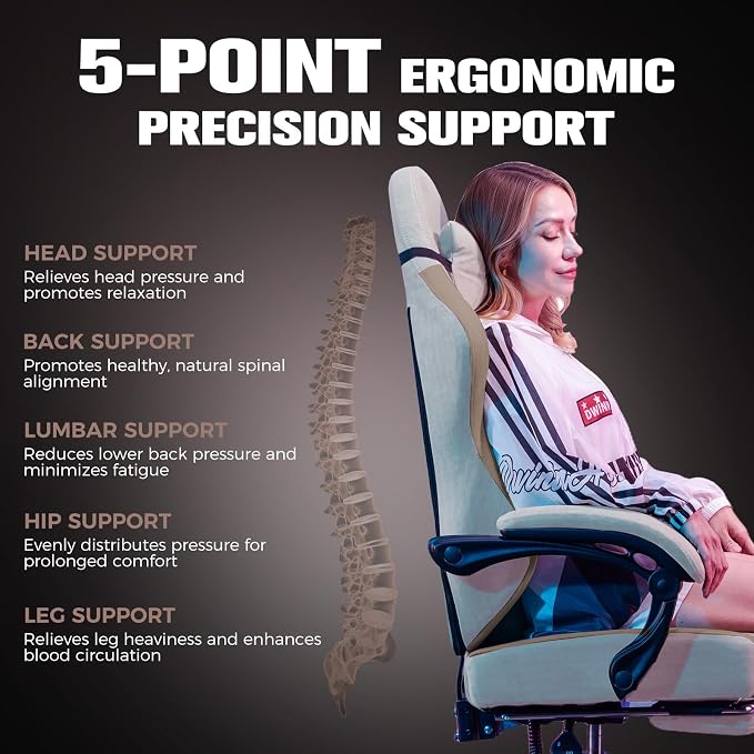 GTPLAYER Big and Tall Gaming Chair 350lbs Heavy Duty Office Chair with Foot Rest,High Back Pocket Spring Ergonomic Computer Chair for Adults,Wide Comfy Seated Cushion with Linkage Armrests,Light Brown