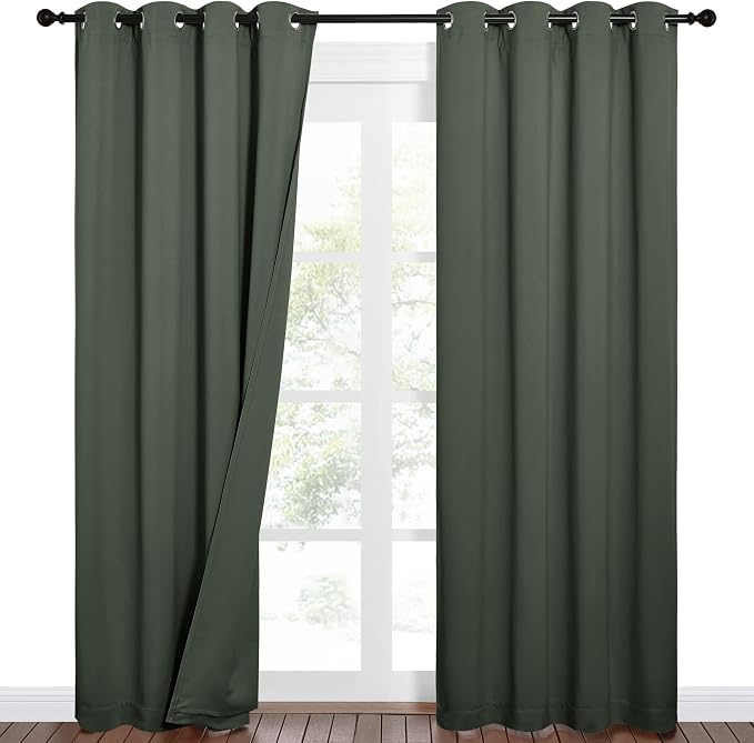 NICETOWN Sound Barrier 100% Blackout Divider Curtains 84", Noise, Heat and Cold Blocking Drapes with Felt Fabric Lining for Nursery/Daytime Sleep/Bedroom (Dark Dallard, 2 PCs, 52" Wide)