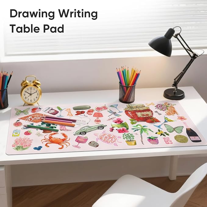 Desk Mat, Pink Leather Desk Pad Blotter Protector, XXL Large Mouse Pad,Computer Laptop Mouse Pads for Desktop,Waterproof Writing Anti-Slip Mousepad for Office and Home I Cute Funny Stickers