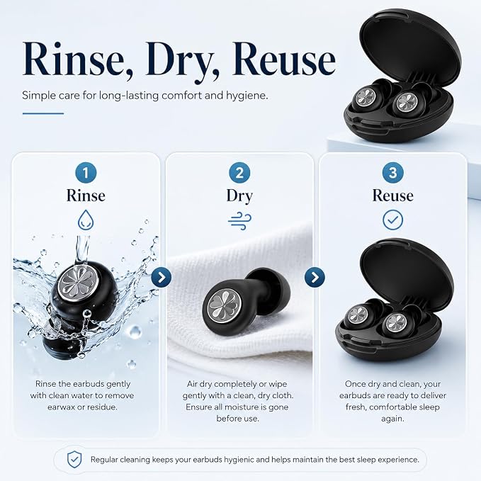 45dB Ear Plugs for Sleeping, Soft Silicone for Side Sleepers, 4 Sizes | Reusable soft silicone with XS/S/M/L sizes for side sleepers, concerts, flights and hotels; carrying case included.