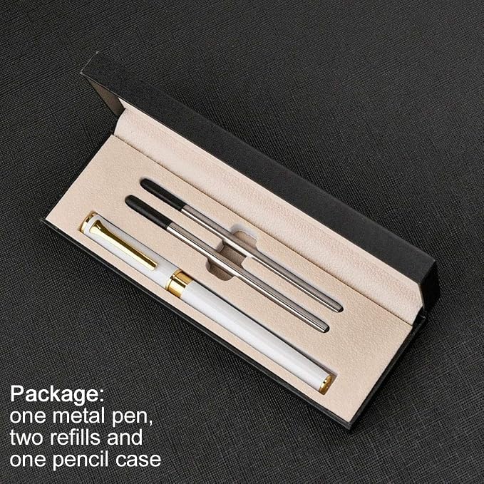 1314 Free Engraving pen Personalized custom pens Roller Ballpen, Ballpoint pen, Ball pen, Medium Refill Pen Black Ink, Custom Gifts for Men, Women, Classy Gift Box (White Style 1)
