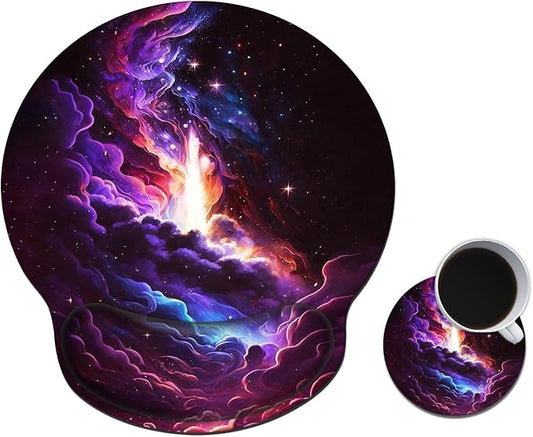 Mouse Pad with Wrist Support Gel, Ergonomic Mouse Pad with Comfortable Wrist Rest, Gaming Mousepad Non-Slip PU Base for Laptop Office Easy Typing & Pain Relief,Cosmic Starry Sky