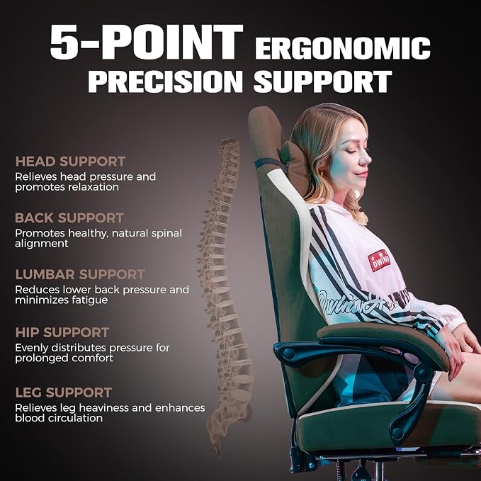 GTPLAYER Big and Tall Gaming Chair 350lbs Heavy Duty Office Chair with Foot Rest, High Back Pocket Spring Ergonomic Computer Chair for Adults, Wide Comfy Seated Cushion with Linkage Armrests, Brown