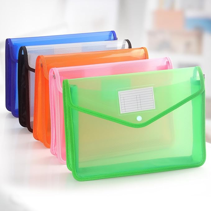 Plastic Expanding File Folder, Transparent envelopes with Snap Closure, No Dividers, Large Capacity, Fit Letter/A4 Size (Green)
