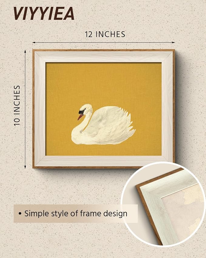 VIYYIEA Framed Wall Art for Living Room, Swan Canvas Prints, Yellow Home Decor, Animals Painting Picture, Bathroom Wall Decor Gifts for Friends or Family -【Swan Yellow】-(12L x 10W)