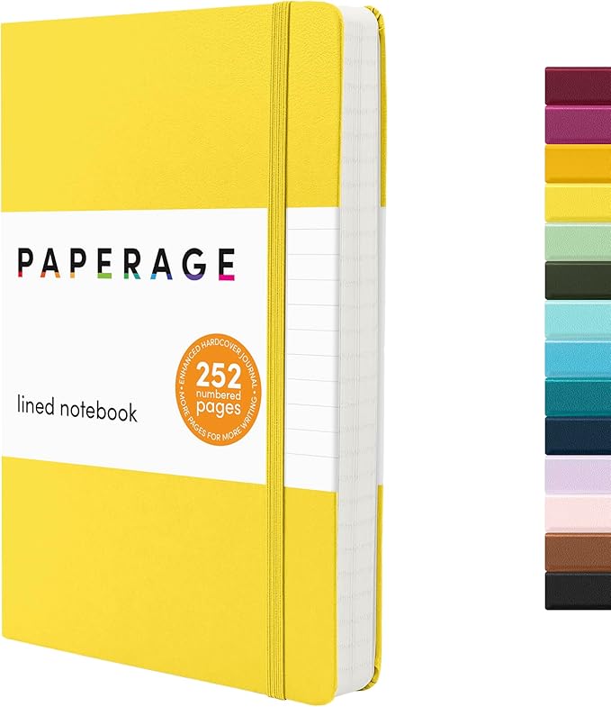 PAPERAGE Lined Journal Notebook, Hardcover Journal for Women & Men, 252 Pages, (5.6 in x 8 in), College Ruled Journaling Notebook for Work, School Supplies & Note Taking, (Yellow)