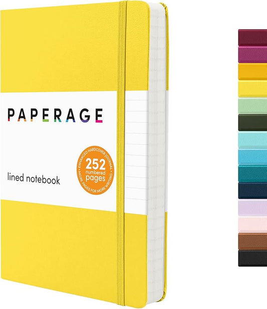 PAPERAGE Lined Journal Notebook, Hardcover Journal for Women & Men, 252 Pages, (5.6 in x 8 in), College Ruled Journaling Notebook for Work, School Supplies & Note Taking, (Yellow)