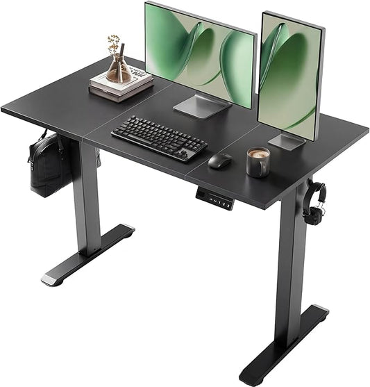 YDN Electric Standing Desk, 48x24 Inch, Black | 3 Memory Presets, Cable Management, Adjustable Height, Sit Stand, Computer Workstation, Home Office