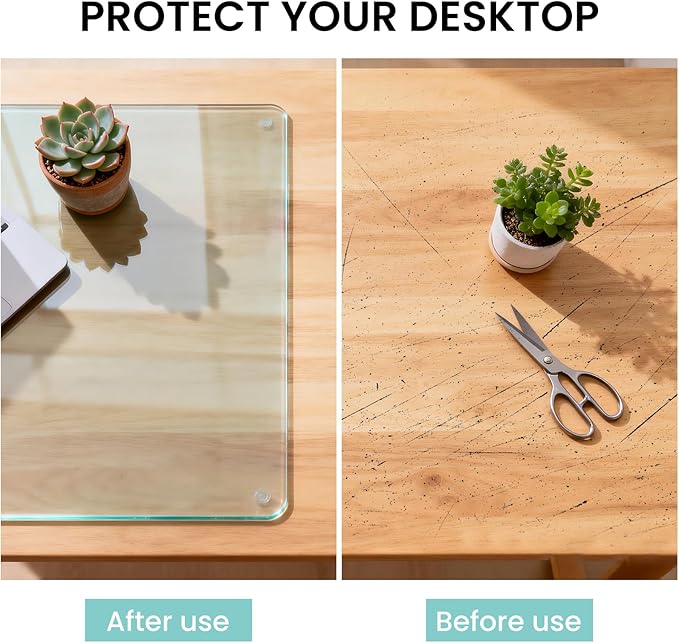 Tempered Glass Desk Pad to Protect Desk,Clear Office Desk Pad for Keyboard and Computer Monitor,Glass Desk Mat for Desktop Dry Erase,20 x 32 inch