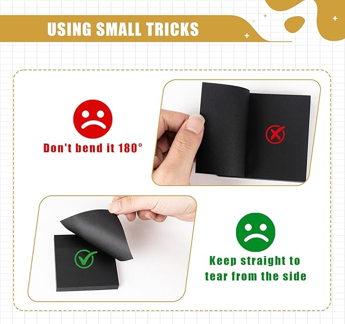 600 Sheets Black Sticky Notes 3x3 inch, 6 Pads Super Self-Stick Notes, 100 Sheets/Pad,Aesthetic Sticky Pads for Office, School, Home,Hospital Supplies Colored Gel Pens, Notepad