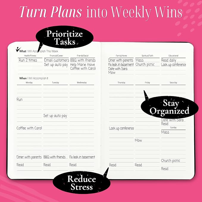 Goal Crazy Undated Daily Planner to Achieve Your Goals - 90 Day Guided Journal & Productivity Organizer with Goal Setting, Habit Tracker, To Do List, Academic & Work Calendar, Leather Hardcover - Rose Gold