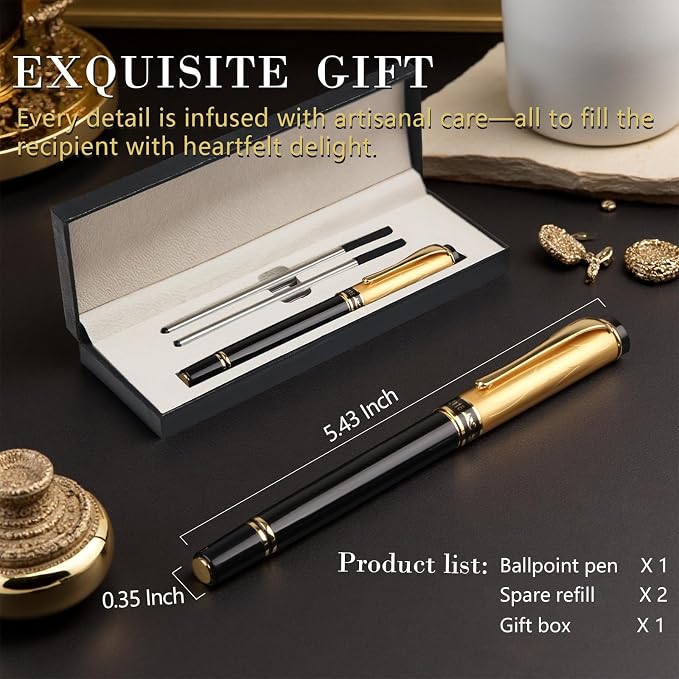 Luxury Gel Ballpoint Pens,Personalized Black Ink Pen Set with 2 Pcs Extras Replaceable Metal Refills, Ultra-Smooth Writing Experience, Perfect for Gifts,Business,Office