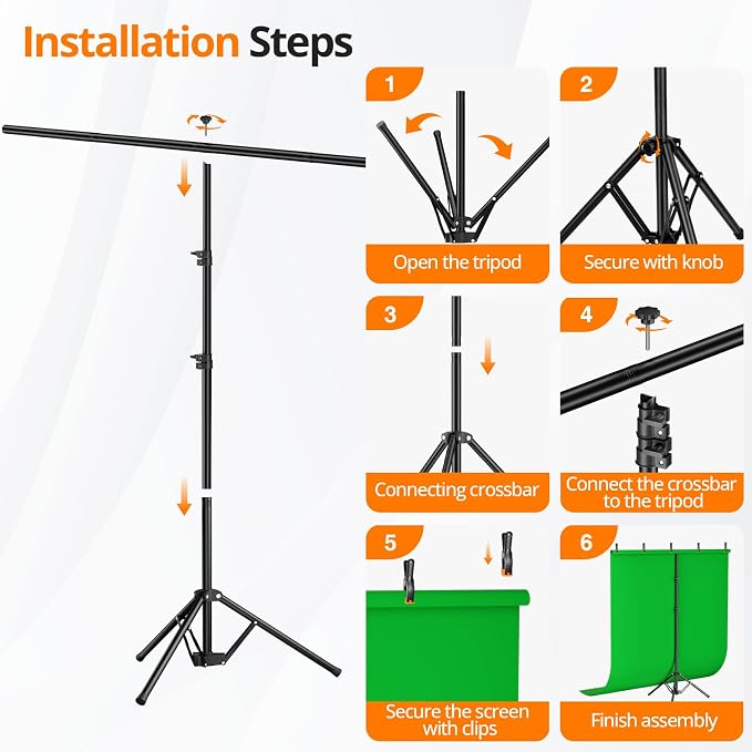 Green Screen Backdrop Kit, 5×7ft Portable Greenscreen Background with Adjustable T-Shaped Stand, 5 Clamps, Carrying Bag for Parties, Streaming, Photography, Zoom, Gaming, Video Studio