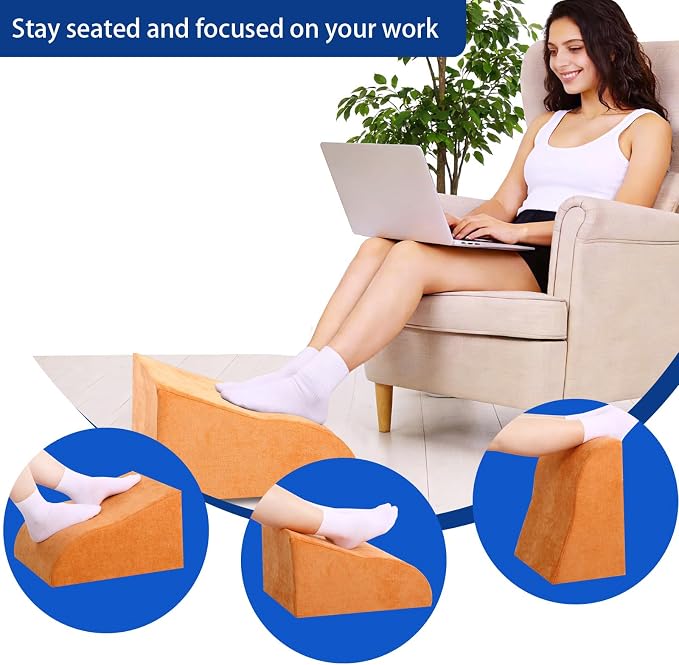 Foot Rest for Under Desk at Work, Ergonomic Under Desk Footrest with Washable Cover for Office, Home & Gaming Leg Elevation Pillow Orange