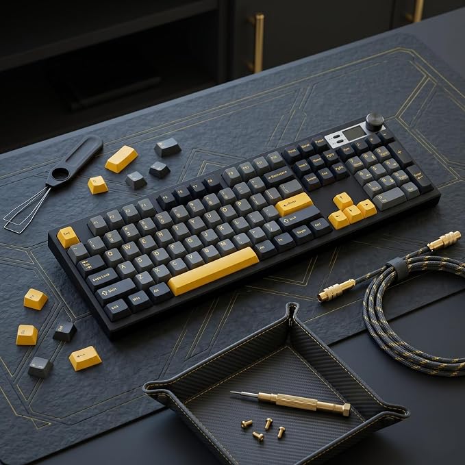 126 Keys PBT Keycaps, Black Grey Orange Double Shot Keycap Set, Cherry Profile Custom Keycaps for Mechanical Keyboard, MX Switches Compatible, Full Size TKL 75% 65% 60% Keyboard Keycaps