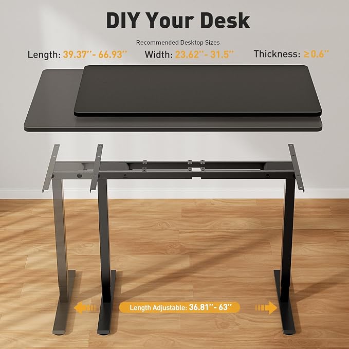 Dual Motor Electric Standing Desk Legs Only, 198lb Load Capacity, Height Adjustable from 27.5" to 46.5", Standing Desk Frame, Sit Stand Desk Base with 4 Memory Presets (Black)