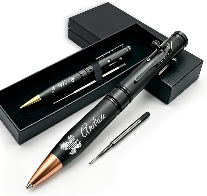 Custom Bolt Action Pen Gift Set with Engraving Personalized Metal Pen Gifts for Men Husband Father Boyfriend Grandfather Brothers Graduate (Bullet Pen)