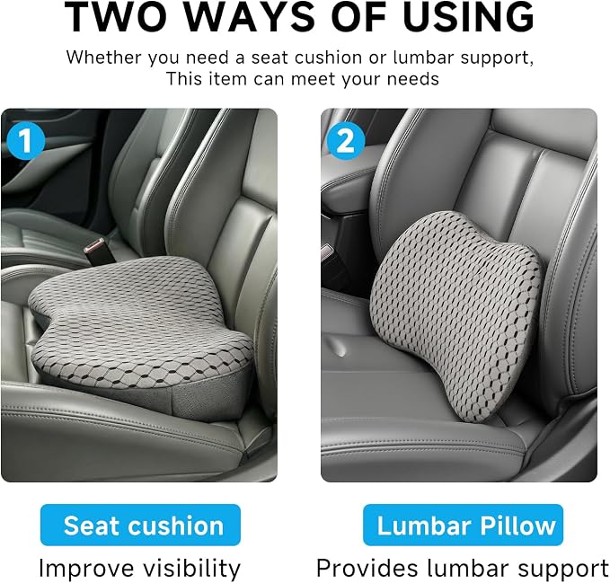Livtribe Car Seat Cushion - Memory Foam Seat Pad for Sciatica & Lower Back Pain Relief - Driving Cushion with Breathable Mesh Cover - Road Trip Essentials for Drivers (3D Gray)