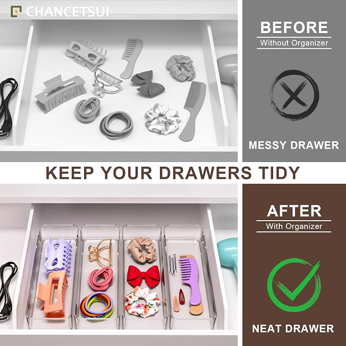 Clear Acrylic Drawer Organizer Bins: Plastic Organizers Tray For Bathroom | Stackable narrow small drawer organizer kitchen utensil desk junk makeup