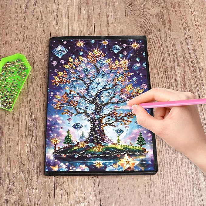 FRANDEK A5 50-Page DIY Tree of Life Diamond Art Painting Notebook with Beautiful Patterns, Special Shaped Diamond Art Craft for Beginners Adults Gift