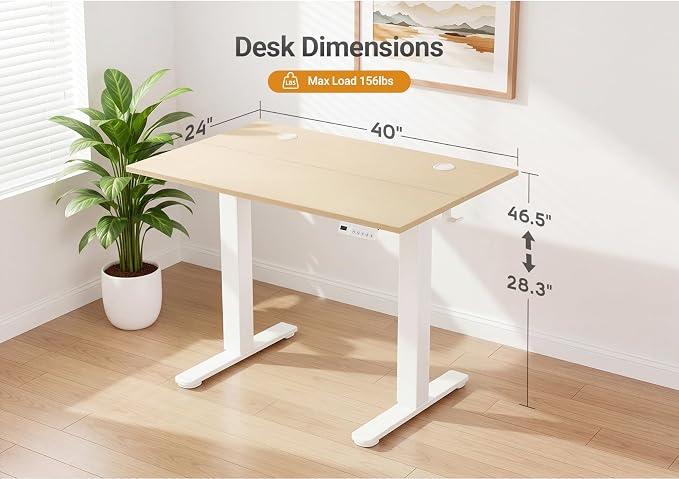 YDN Electric Standing Desk, 40x24 Inch, Nature | 3 Memory Presets, Cable Management, Adjustable Height, Sit Stand, Computer Workstation, Home Office