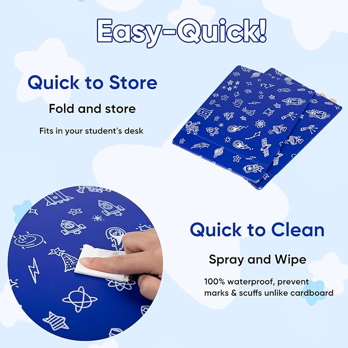 2-Pack Desk Dividers for Students, 3-Fold Privacy Screens, Durable Waterproof Plastic Study Boards, Easy Clean Classroom Shields for Schools,Teacher Supplies & Student Desk Organizers, Blue