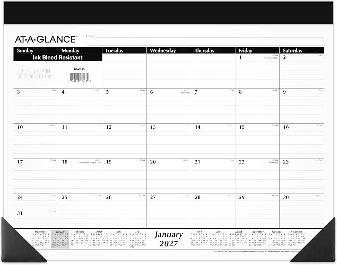 AT-A-GLANCE 2027 Desk Pad Calendar, Monthly Desk Wall Planner, 21.75" x 17" (SK220027)