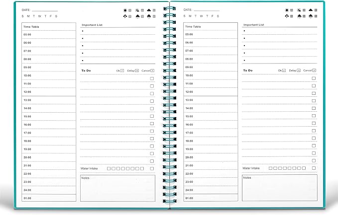Daily Planner Undated, To Do List Notebook with Hourly Schedule, Time Management Manual and Planner, Personal Organizers, 5.2"x7.5", 75 Sheets/150 Pages, Green