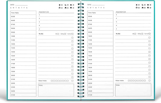 Daily Planner Undated, To Do List Notebook with Hourly Schedule, Time Management Manual and Planner, Personal Organizers, 5.2"x7.5", 75 Sheets/150 Pages, Green
