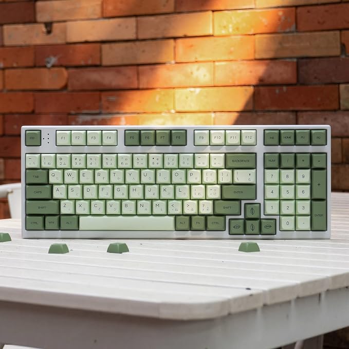 mintcaps PBT Japanese Keycaps Matcha Green XDA Profile Cute Keycaps Set 124 Keys Custom Dye-Sub Keyboard Key caps for Cherry Gateron MX Switches Mechanical Keyboards