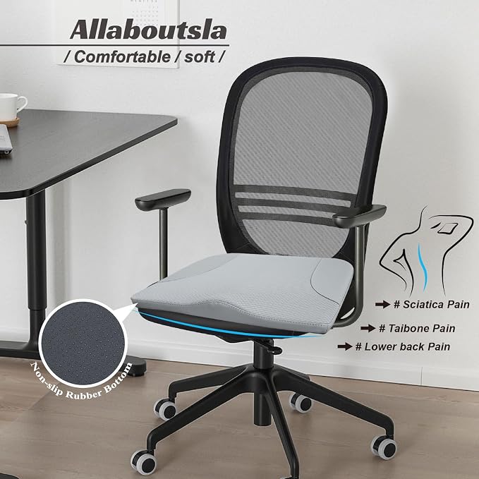 Allaboutsla Car Seat Cushion, Car Seat Cushions for Long Driving | Comfortable Memory Foam Driver Seat Cushion, Automotive Seat Cushions, Butt Pillow for Car,Truck, Office Chair, Gray