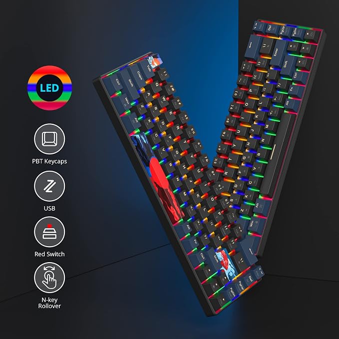 60 Percent Gaming Keyboard Mechanical with Linear Red Switch, 65% Wired Ultra-Compact Mini Keyboard Rainbow with PBT Keycaps for Ps4/Ps5/Xbox(68 Blue)