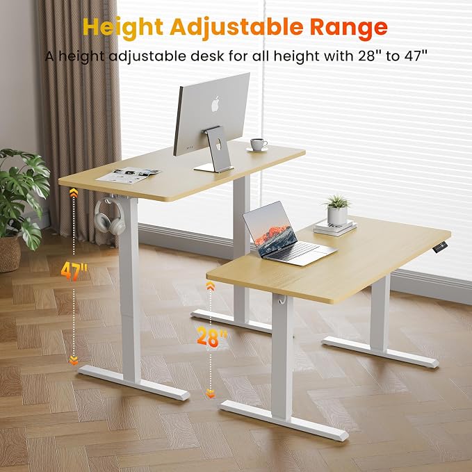 WALKINGDESK 40x24 Inches Height Adjustable Electric Standing Desk with 2 Hooks for Home Office, Ergonomic Sit Stand up Desk with Splice Board, Oak