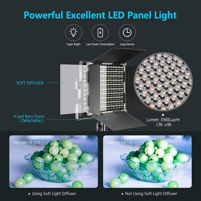 Neewer Professional Metal Bi-Color LED Video Light for Studio, YouTube, Product Photography, Video Shooting, Durable Metal Frame, Dimmable 660 Beads, with U Bracket and Barndoor, 3200-5600K, CRI 96+