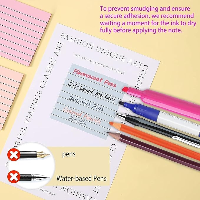 6 Pads, 300 Sheets, Clear Transparent Lined Sticky Notes 3x3, Waterproof, Self-Stick Post Notes, Easy to Post for Office, Home, Notebook, Meeting, Reusable, Stationery Set, Lined White