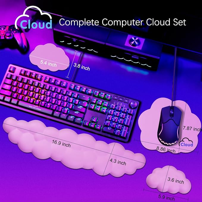 Cloud Wrist Rest Keyboard Palm Rest with Non-Slip Base for Computer Gaming Wrist Rest, YAMJUG Cloud Arm Rest Keyboard Wrist Pad Purplish Pink