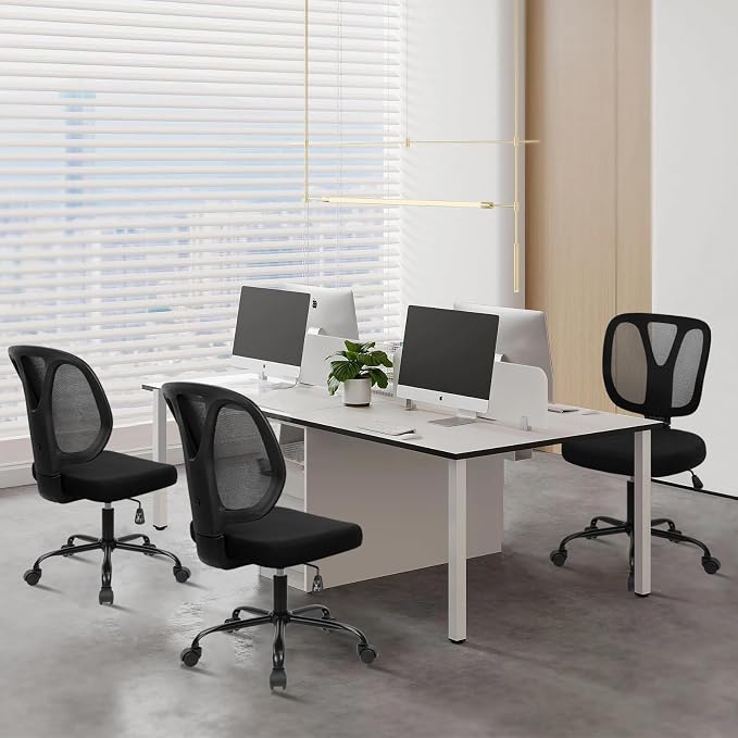 CLATINA Armless Home Office Chair, 360° Swivel Rolling Desk Chair with Lumbar Support and Wheels, Adjustable Height Mesh Back Small Ergonomic Computer Task Chair for Conference Waiting, Black(6 Pack)