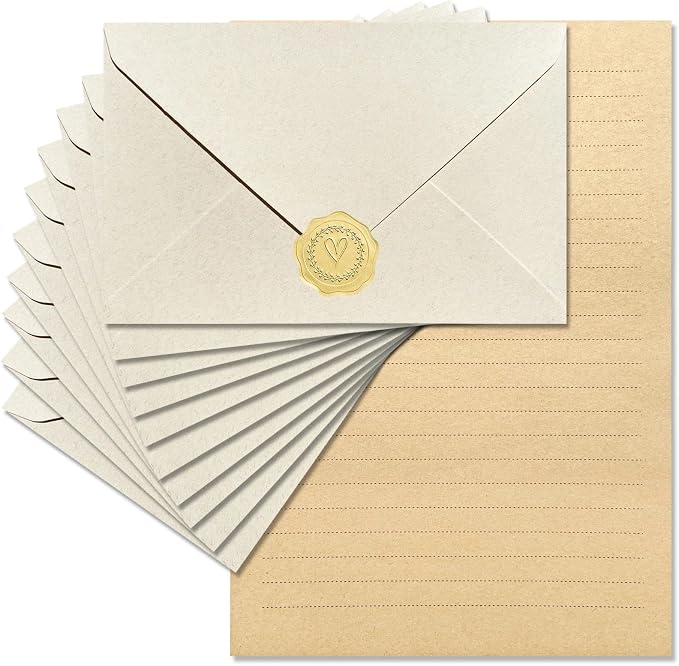 Tuhangcc Premium Velvet-Touch Stationery Set Unique Design with 24 Writing Sheets, 12 Envelopes (4x6) & 12 Gold Stickers - Elegant Writing Kit for Love Letters & Party Invitations(Ivory White Sticker)