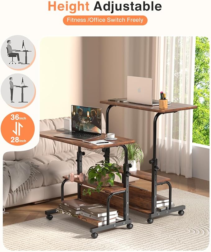 Laptop Desk Adjustable Desk Small Standing Desk Home Office Desks for Small Spaces Portable Desks Table for Bedrooms,Mobile Rolling Computer Work Desks on Wheels