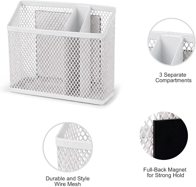 Neudeco Magnetic Pencil Holder,Magnetic Dry Erase Marker Holder for whiteboard, Magnetic Storage Basket for Refrigerator, Pack 2 (white)