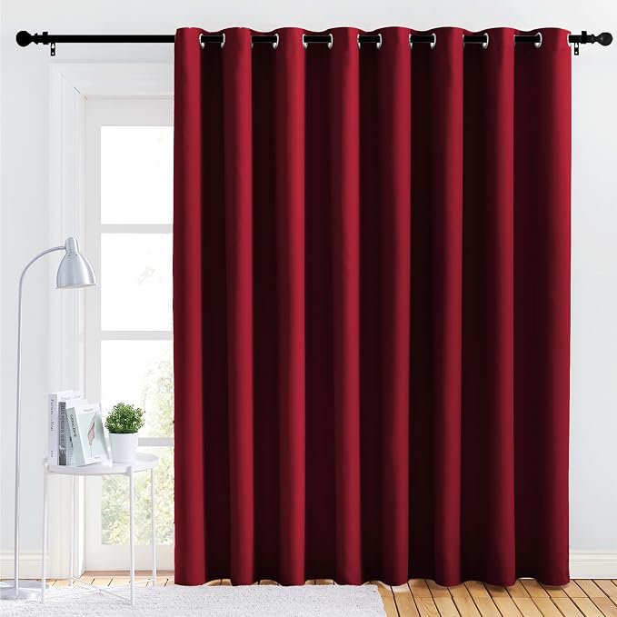 NICETOWN Bedroom Blackout Curtain Panel - (120 inches by 102 inch, Burgundy Red, 1 PC) Energy Saving Thermal Insulated Grommet Blackout Drapery for Patio, Room Divider Curtain