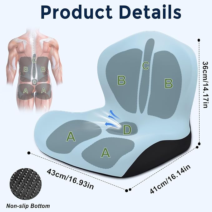 Seat Cushion, Office Chair Cushion, L-Shaped Ergonomic Car Seat Cushions, Memory Foam Chair Cushion, Lumbar Support Pillow for Wheelchair, Car, Home, Office, Desk, Blue