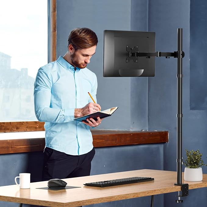 WALI Single Monitor Stand Desk Mount, Tall Monitor Stand Fully Adjustable with 39” Height Pole, Articulating Arm for Computer Screen up to 38 inch, 22lbs (M001XXL), Black