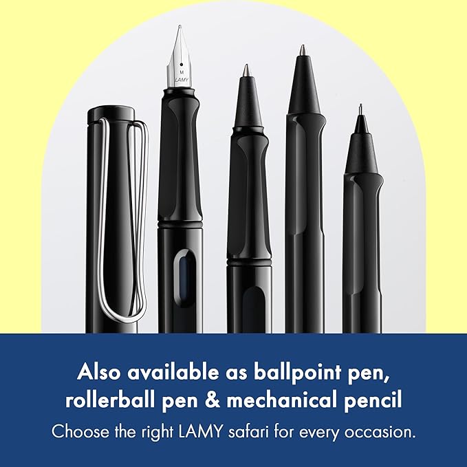 LAMY safari black - Fountain Pen with ergonomic grip & polished Left-Handed steel nib (LH) in size M - ideal for any Writing & Calligraphy - including LAMY T 10 blue cartridge